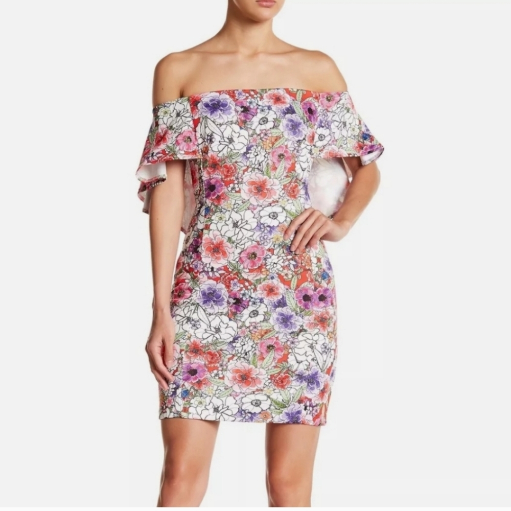◇ Alexia Admor Off the Shoulder Floral Dress with Cape Sleeves Size 8